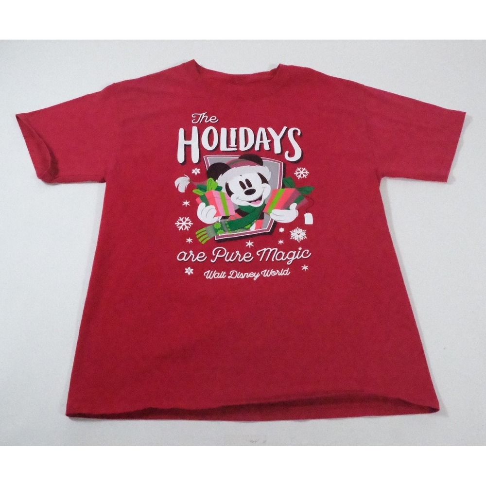 Disney Parks Shirt Unisex M Red Mickey Mouse Holidays Are Pure Magic Graphic Tee